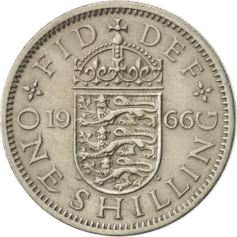 Монета номиналом 1 шиллинг. Великобритания (Англия), 1966 год