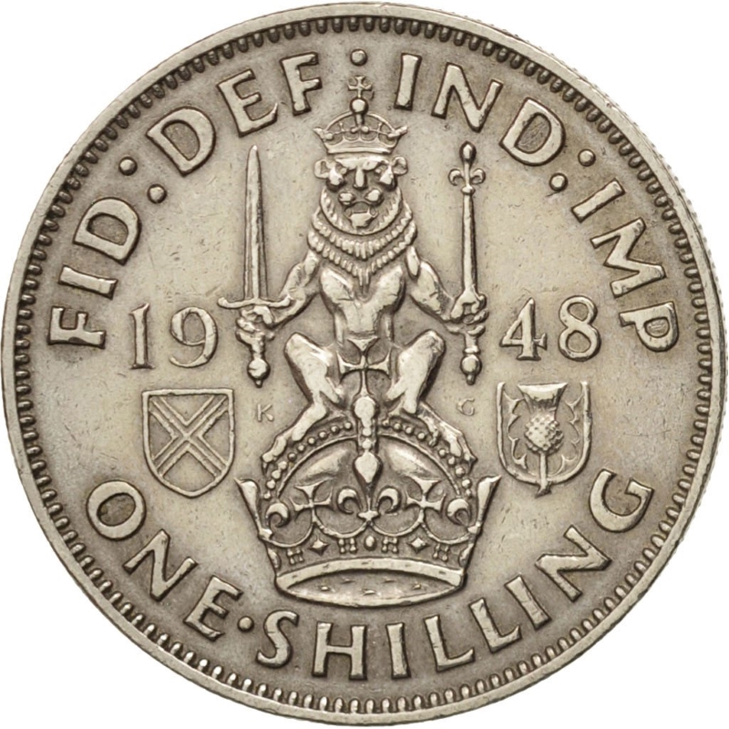 Монета номиналом 1 шиллинг. Великобритания (Шотландия), 1948 год