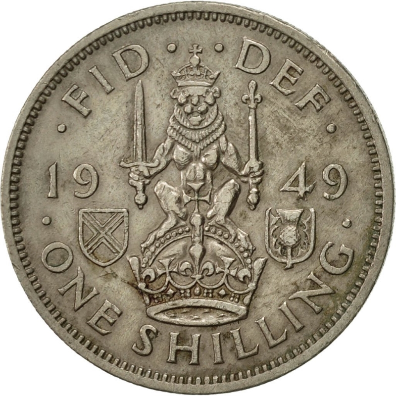 Монета номиналом 1 шиллинг. Великобритания (Шотландия), 1949 год
