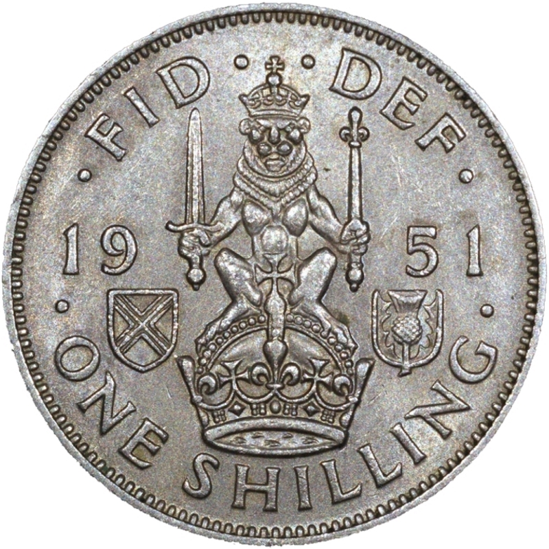 Монета номиналом 1 шиллинг. Великобритания (Шотландия), 1951 год