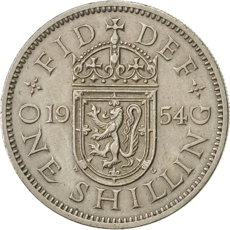 Монета номиналом 1 шиллинг. Великобритания (Шотландия), 1954 год