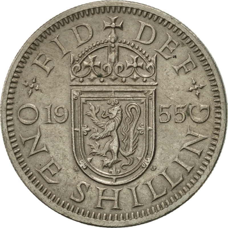Монета номиналом 1 шиллинг. Великобритания (Шотландия), 1955 год