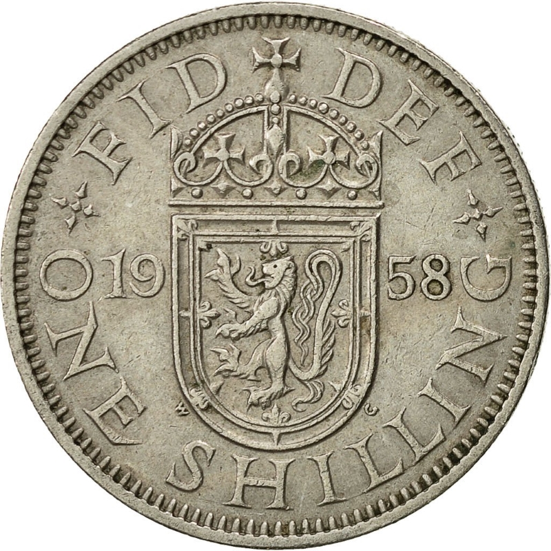 Монета номиналом 1 шиллинг. Великобритания (Шотландия), 1958 год