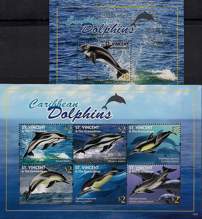 Карибские дельфины, Сент - Винсент и Гренадины. Лист + блок