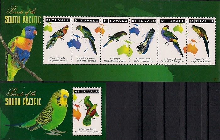 Попугаи Южной Тихоокеании, Тувалу. Лист + блок