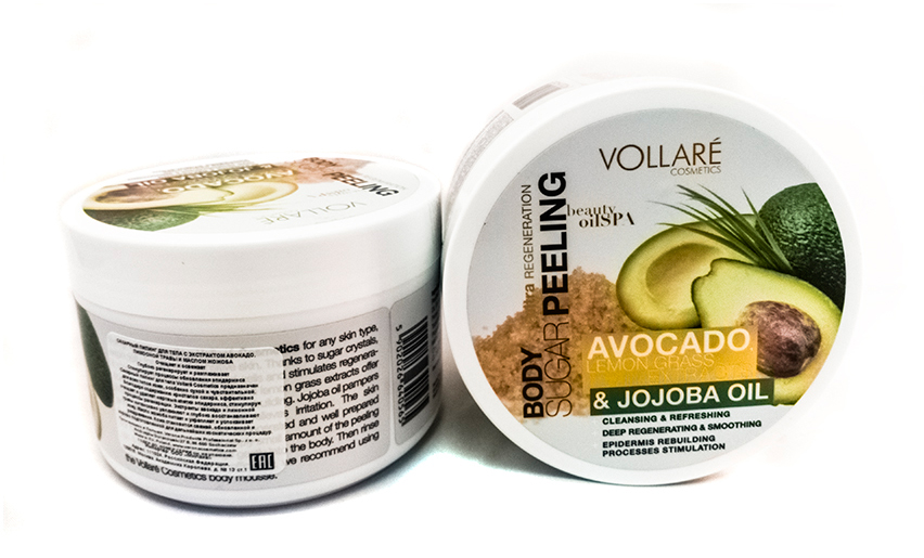 Verona Products Professional Vollare Cosmetics Сахарный пилинг для тела с экстрактом авокадо, лимонной травы и маслом жожоба, 225 г