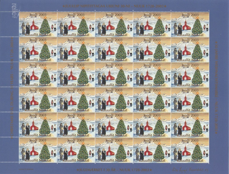 Лист непочтовых марок. Гренландия. Рождество. 2003 год