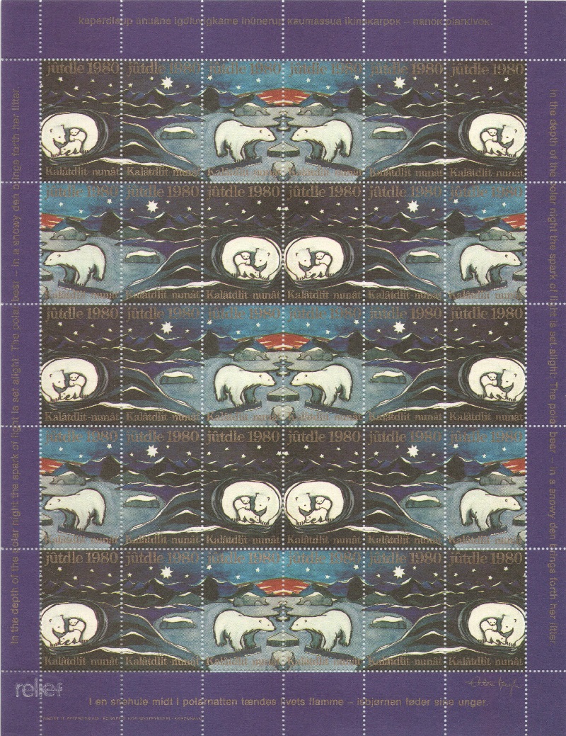 Лист непочтовых марок. Гренландия. Рождество. 1980 год