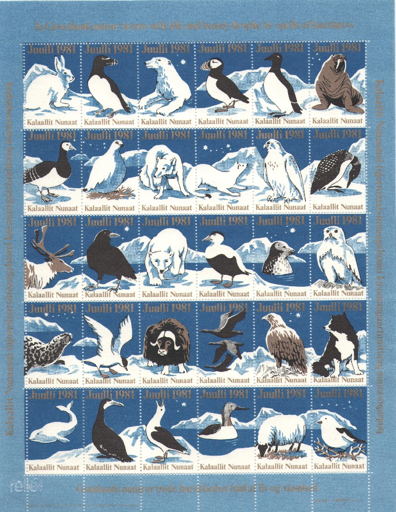 Лист непочтовых марок. Гренландия. Рождество. 1981 год