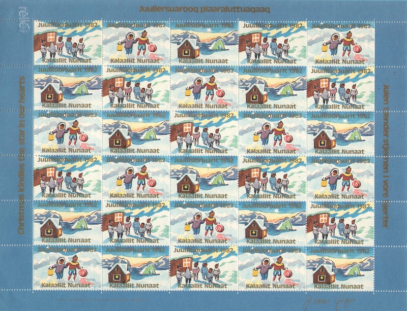 Лист непочтовых марок. Гренландия. Рождество. 1982 год