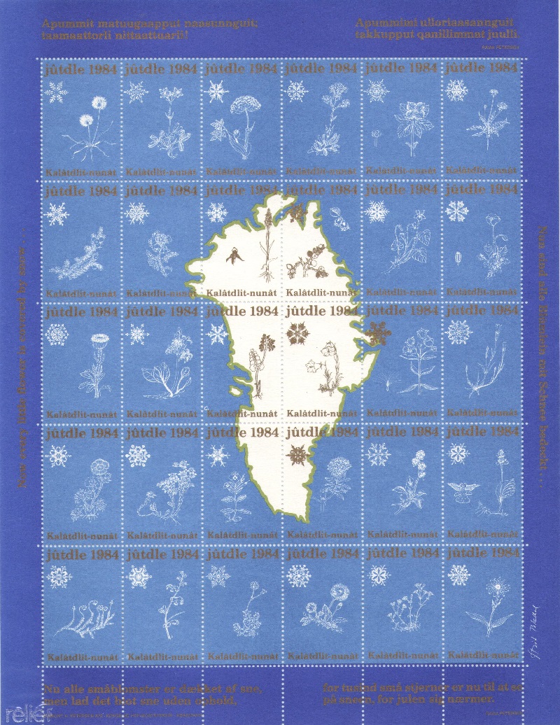 Лист непочтовых марок. Гренландия. Рождество. 1984 год
