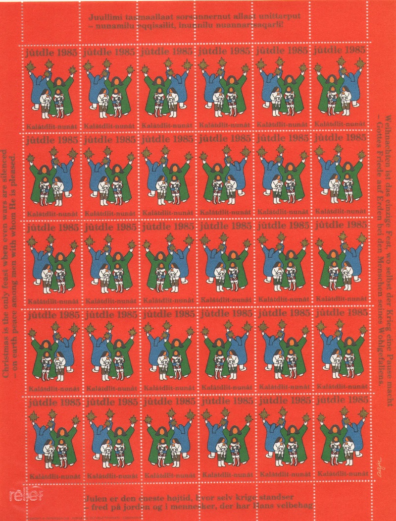 Лист непочтовых марок. Гренландия. Рождество. 1985 год