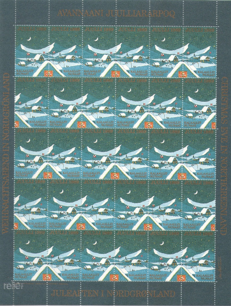 Лист непочтовых марок. Гренландия. Рождество. 1989 год