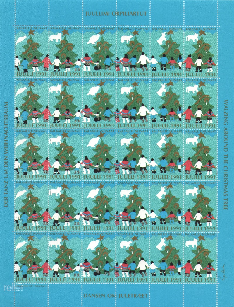 Лист непочтовых марок. Гренландия. Рождество. 1991 год