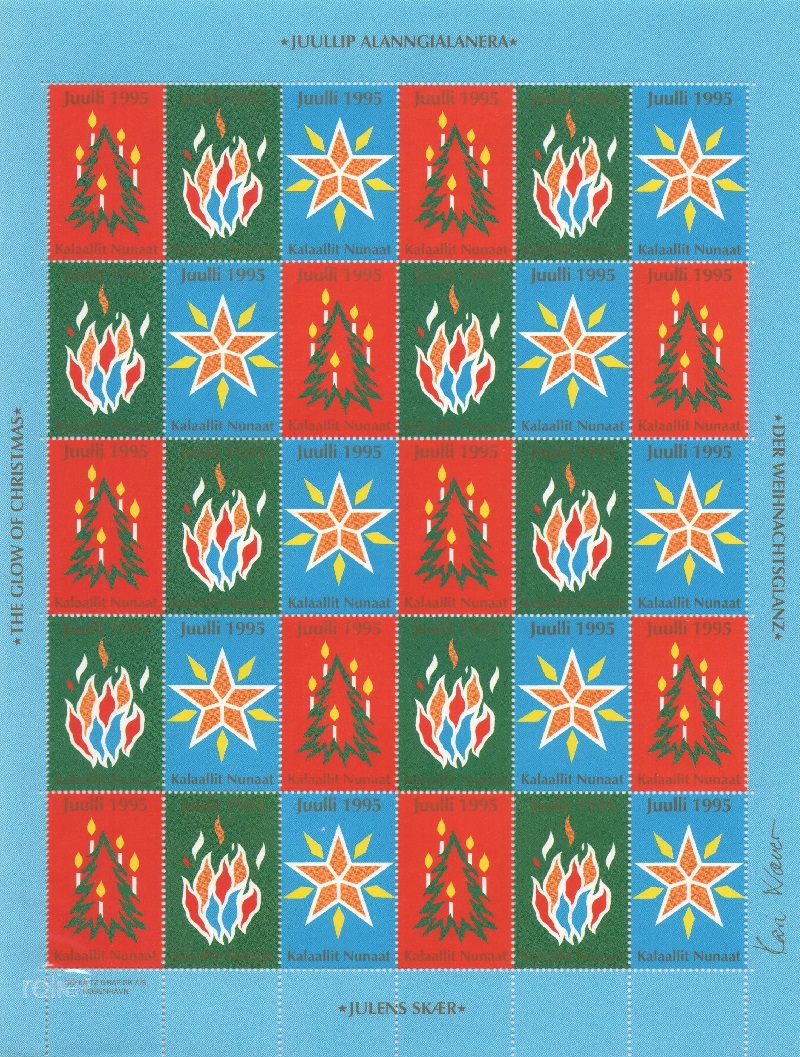 Лист непочтовых марок. Гренландия. Рождество. 1995 год