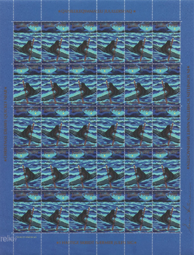 Лист непочтовых марок. Гренландия. Рождество. 1999 год