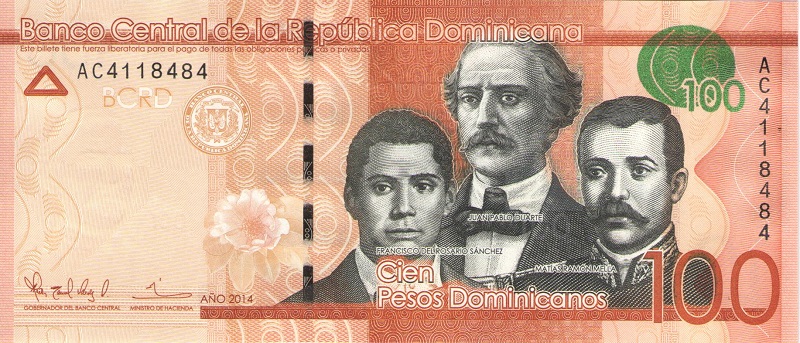 Банкнота номиналом 100 песо. Доминиканская Республика. 2014 год