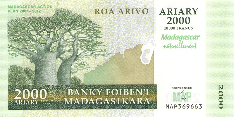 Банкнота номиналом 2000 ариари. Мадагаскар. 2008 год