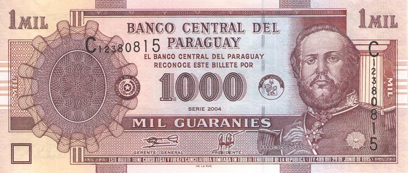 Банкнота номиналом 1000 гуарани. Парагвай. 2004 год