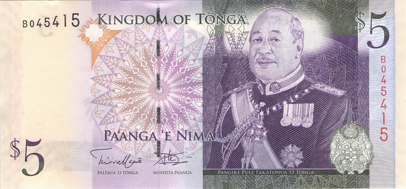 Банкнота номиналом 5 паанга. Тонга. 2008 год