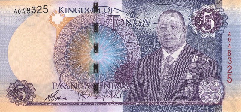 Банкнота номиналом 5 паанга. Тонга. 2015 год