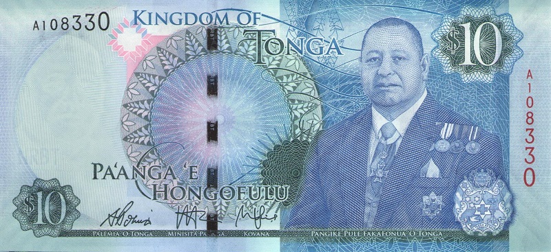 Банкнота номиналом 10 паанга. Тонга. 2015 год