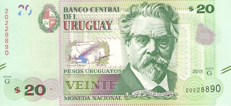 Банкнота номиналом 20 песо. Уругвай. 2015 год