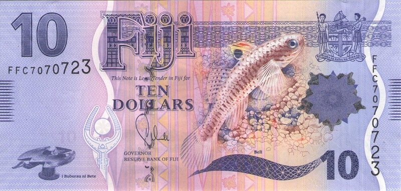 Банкнота номиналом 10 долларов. Фиджи. 2013 год