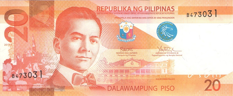 Банкнота номиналом 20 песо. Филиппины. 2017 год