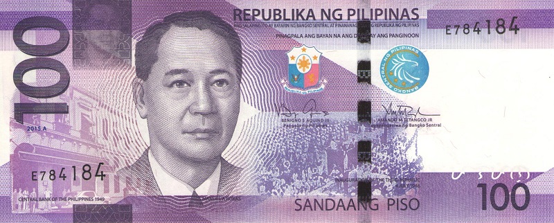 Банкнота номиналом 100 песо. Филиппины. 2015 год