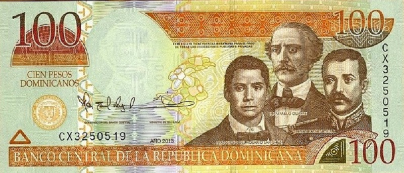 Банкнота номиналом 100 песо. Доминиканская Республика. 2013 год