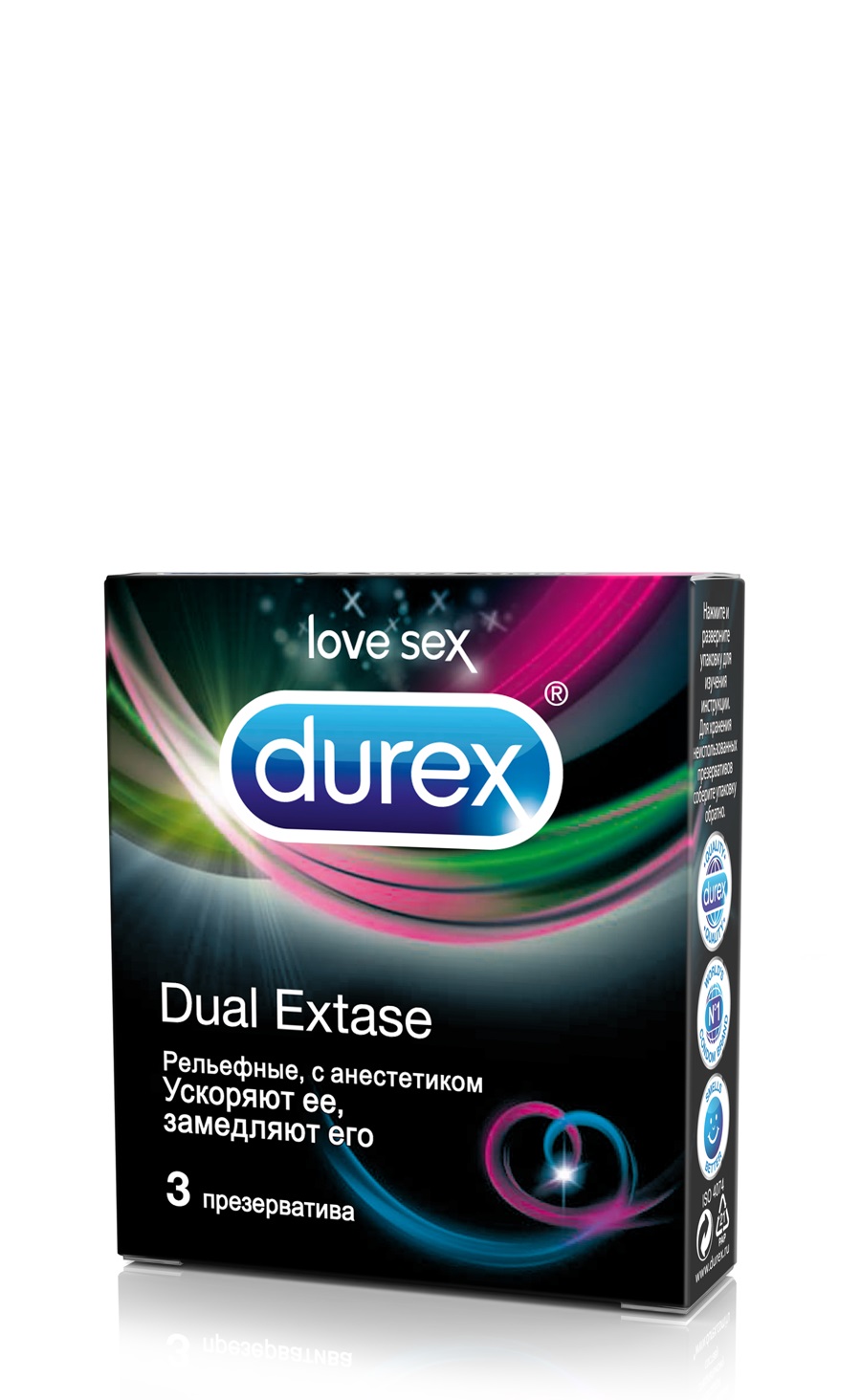 Durex Dual Extase Презервативы рельефные с ребрами, пупырышками и анестетиком, 3 шт