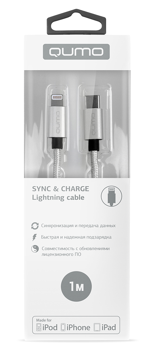 все цены на Qumo кабель USB Type-С-Lightning, Silver (1 м) онлайн
