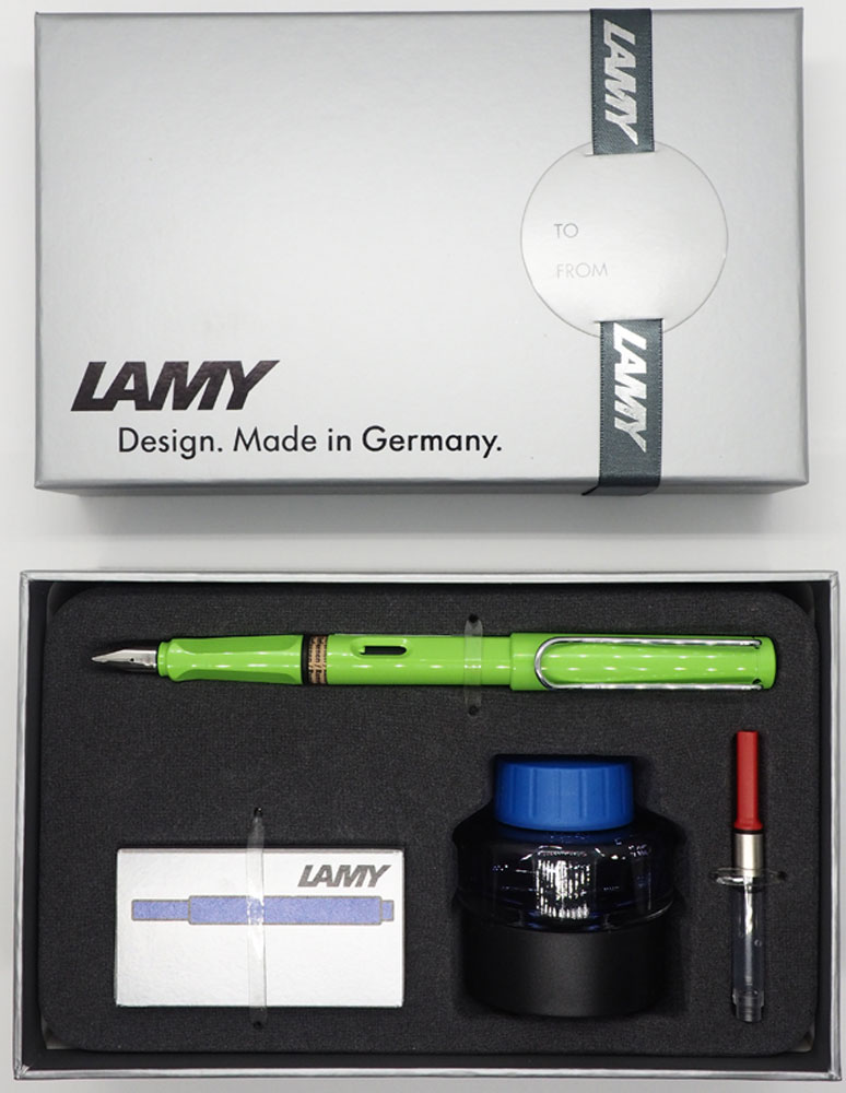 Lamy Набор: ручка перьевая Safari цвет корпуса зеленый + картридж + чернила + конвертер