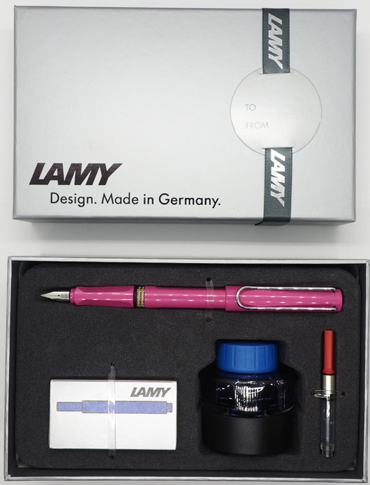 Lamy Набор: ручка перьевая Safari цвет корпуса розовый + картридж + чернила + конвертер
