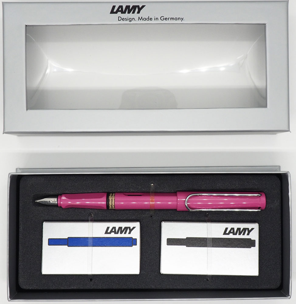 Lamy Набор: ручка перьевая Safari цвет корпуса розовый + картриджи 2 шт