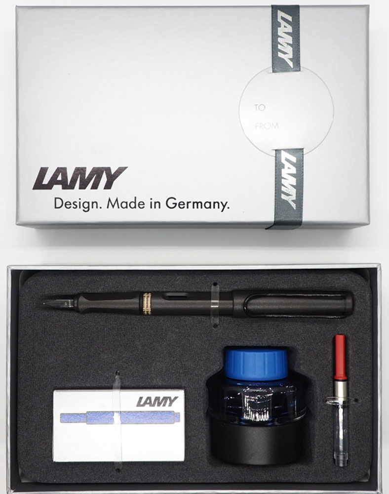 Lamy Набор: ручка перьевая Safari цвет корпуса темно-коричневый + картридж + чернила + конвертер