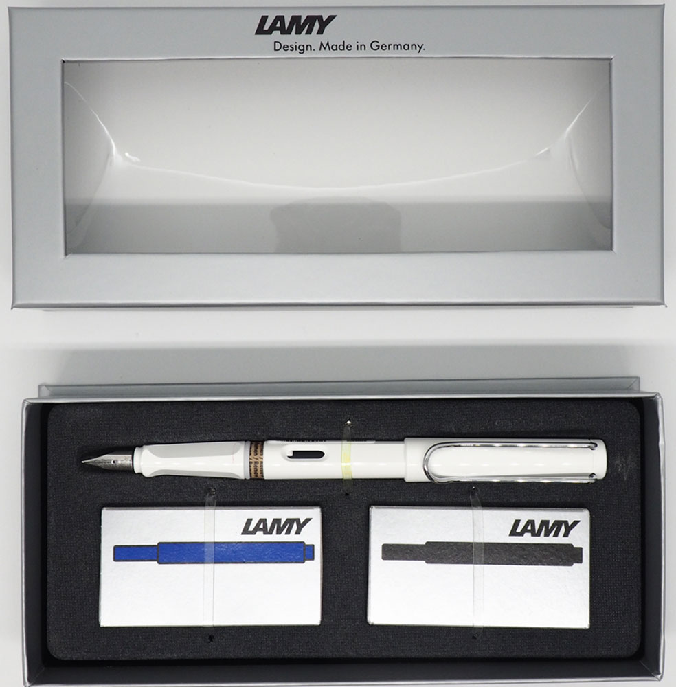 Lamy Набор: ручка перьевая Safari цвет корпуса белый + картриджи 2 шт