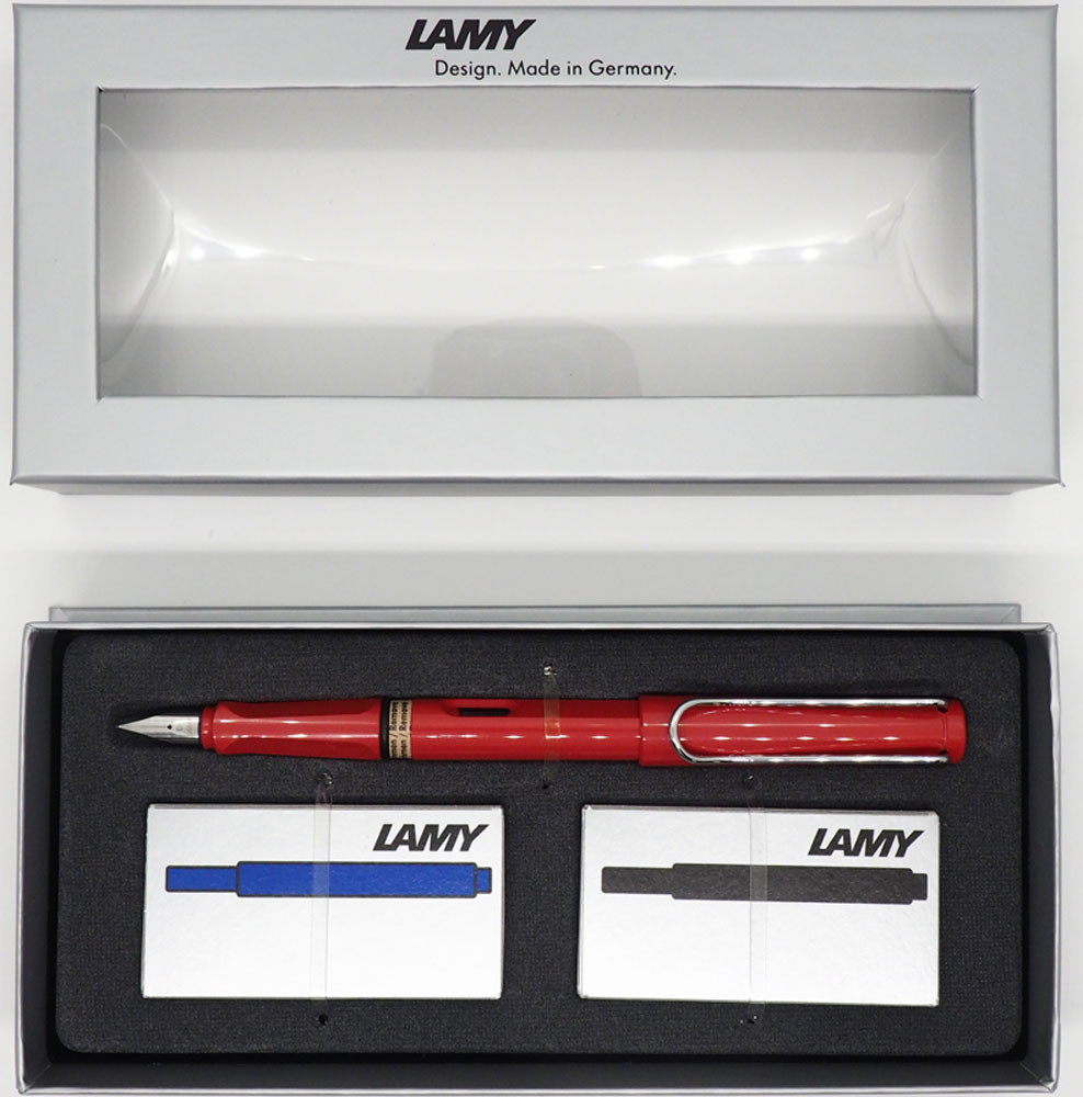 Lamy Набор: ручка перьевая Safari цвет корпуса красный + картриджи 2 шт