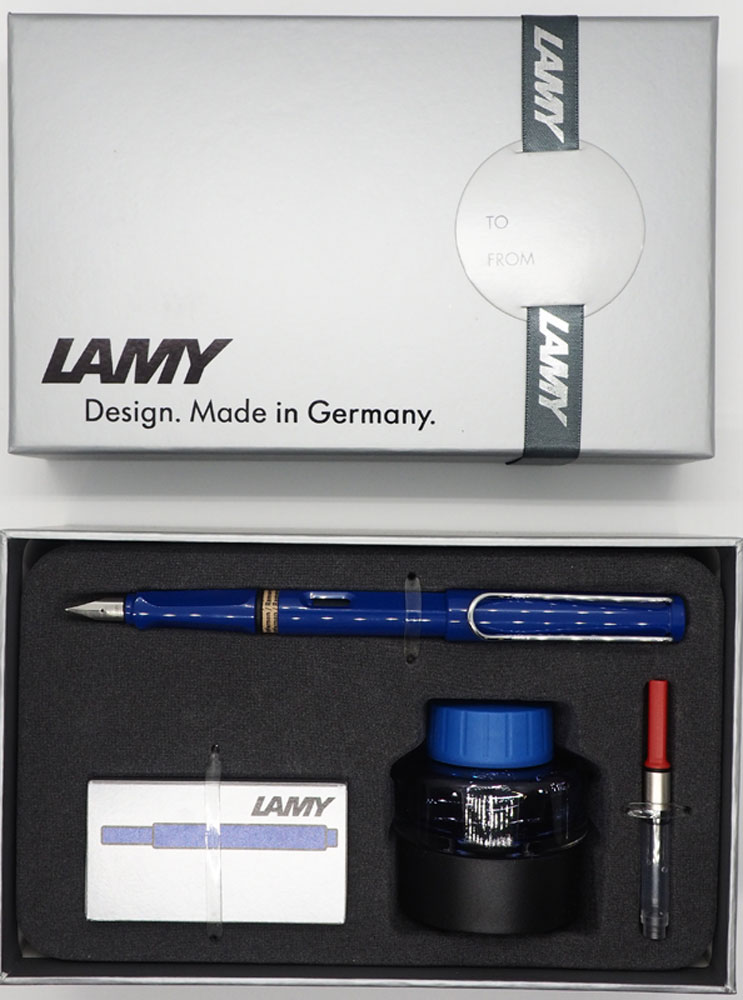 Lamy Набор: ручка перьевая Safari цвет корпуса синий + картридж + чернила + конвертер