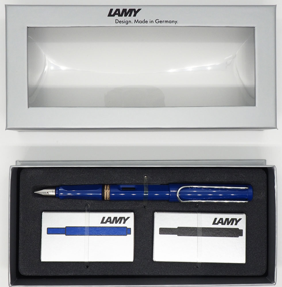 Lamy Набор: ручка перьевая Safari цвет корпуса синий + картриджи 2 шт