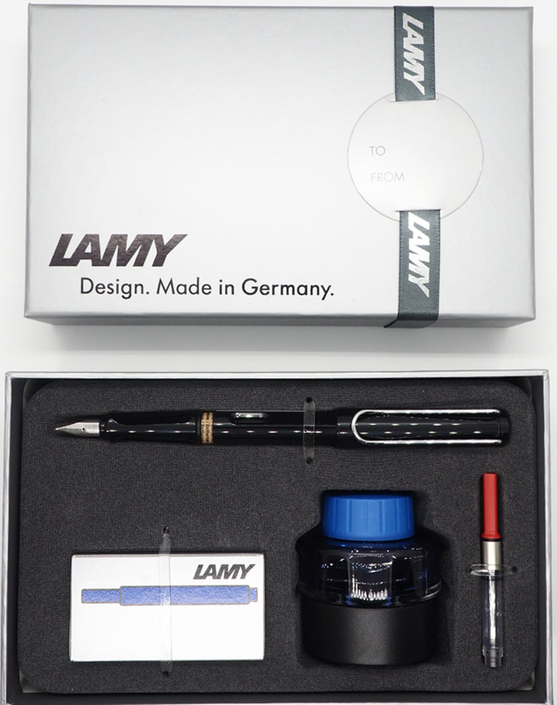 Lamy Набор: ручка перьевая Safari цвет корпуса черный + картридж + чернила + конвертер