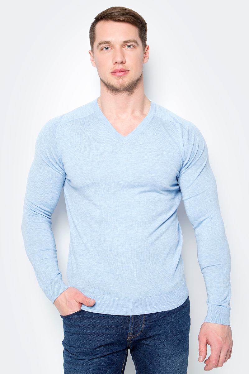 Пуловер мужской United Colors of Benetton, цвет: голубой. 10VRU4365_80B. Размер XS (44/46)