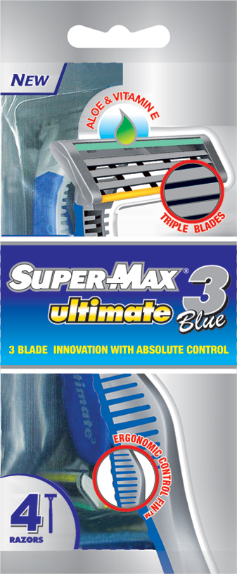 Super-Max Ultimate 3 Одноразовые станки с тройным лезвием, 4 шт