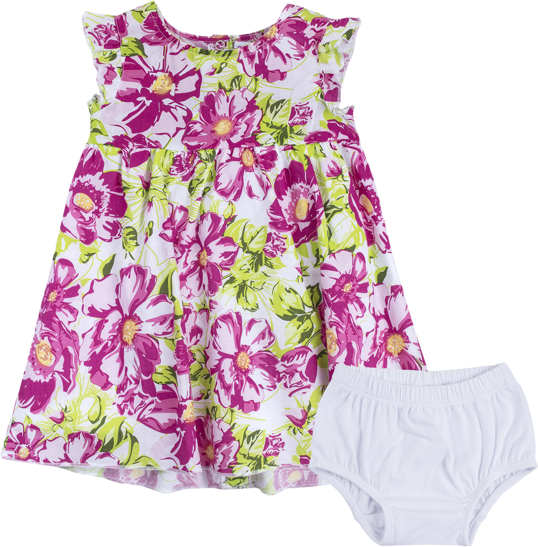 Комплект для девочки PlayToday: платье, трусы, цвет: белый, розовый, зеленый. 188864. Размер 62