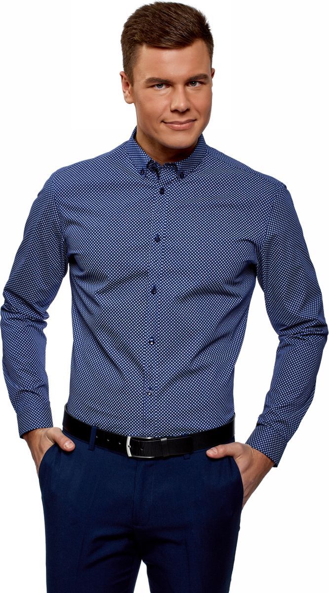 Рубашка мужская oodji Basic, цвет: синий, белый. 3B110027M/19370N/7510G. Размер 42 (52-182)