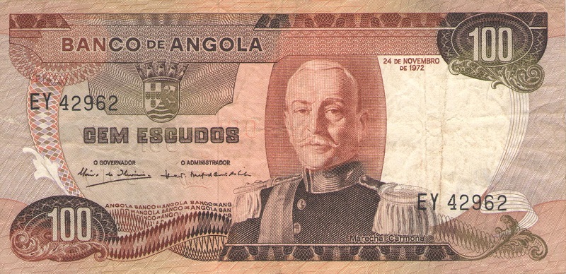Банкнота номиналом 100 эскудо. Ангола. 1972 год