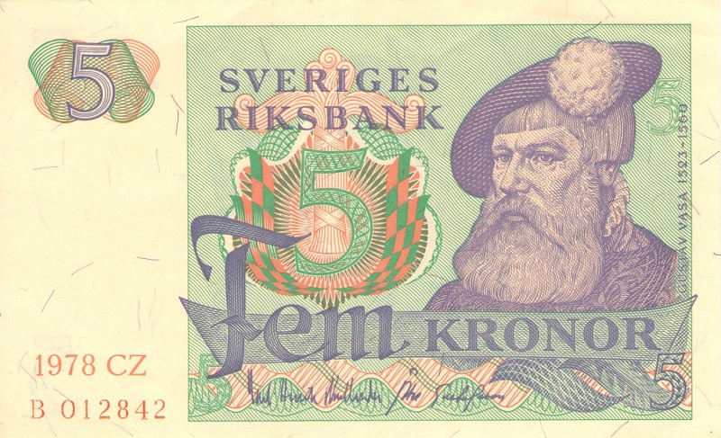 Банкнота номиналом 5 крон. Швеция. 1978 год