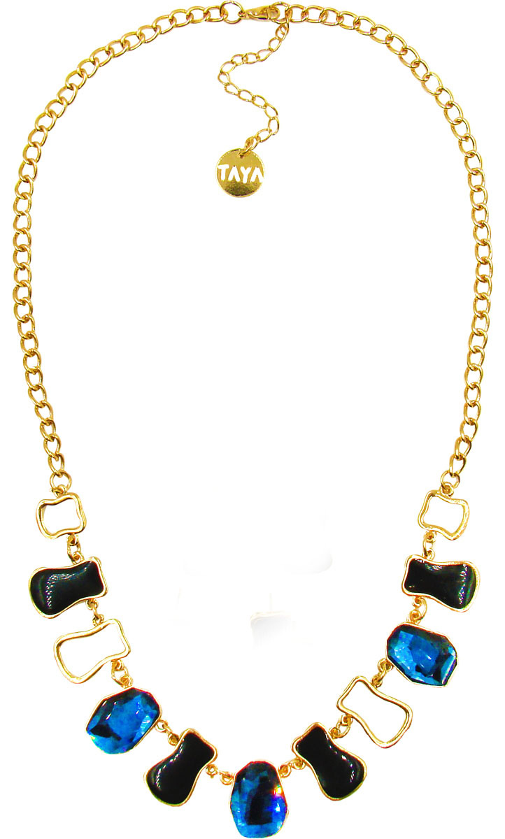 Колье женское Taya, цвет: золотистый, синий. T-B-13763-NECK-GL.BLUE