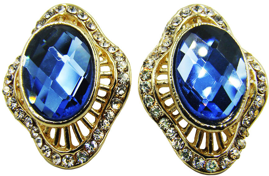 Серьги женские Taya, цвет: золотистый, синий. T-B-9245-EARR-GL.BLUE